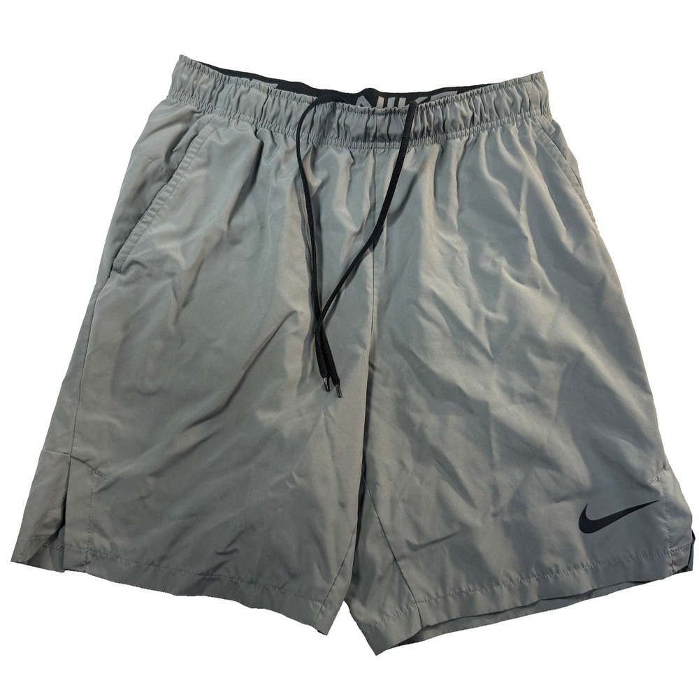 Nike Dri-FIT Shorts Mens M Gray Standard Fit Swoosh Logo Athletic Running Gym